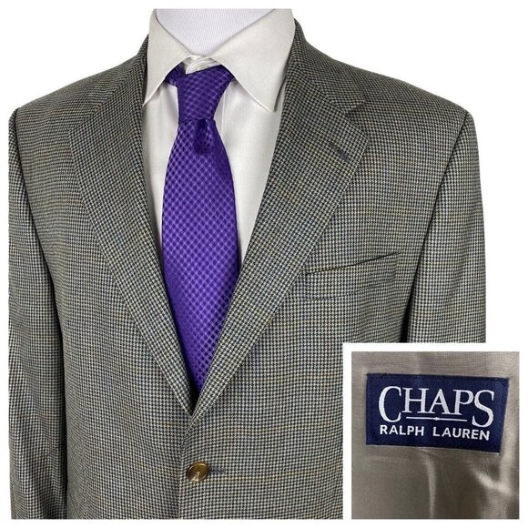 Chaps Ralph Lauren Sport Coat Houndstooth Check Silk & Wool Weave Blazer
